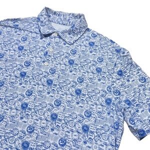 Ibkul Antique Postage Stamp White Blue Performance Golf S/S Shirt Mens Large